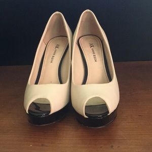 Anne Klein peep toe with black patent leather heel